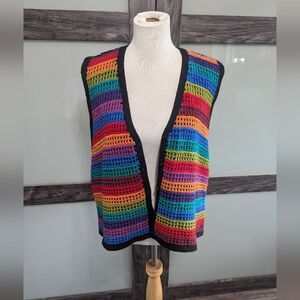 Vintage Rainbow Chunky Knit Sweater Vest 1X